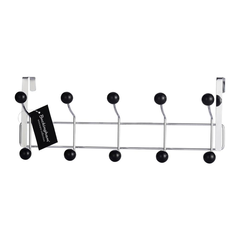 Buckingham 30018 Door 10 Hook Hanger, Chrome Plated, Black Plastic Balls, Pre...