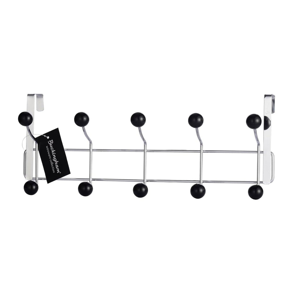 Buckingham 30018 Door 10 Hook Hanger, Chrome Plated, Black Plastic Balls, Pre...