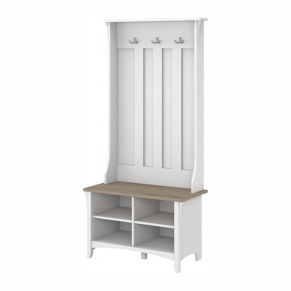 Bush Home Salinas Hall Tree with Shoe Storage Bench in Shiplap Gray and Pure ...