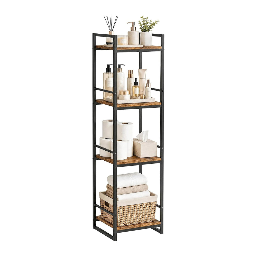 BYFU 4 Tier Bathroom Storage Open Shelf Rustic Brown Metal Corner Rack