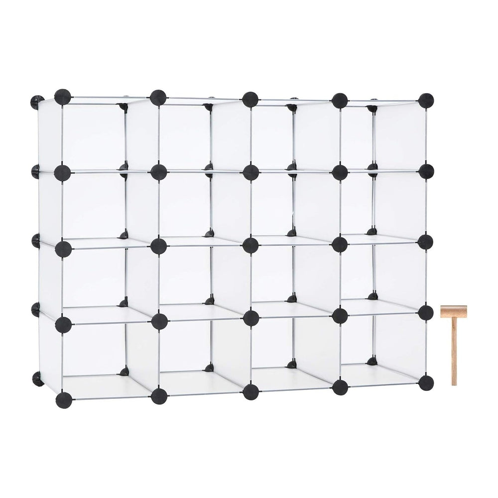 C&AHOME Plastic Shoe Rack,16-Cube Stackable Shoe Organizer Units, White