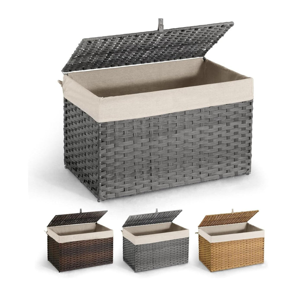CAPHAUS Handwoven Storage Basket w/Lid and Handles, 2 Removable Liner Bags, F...