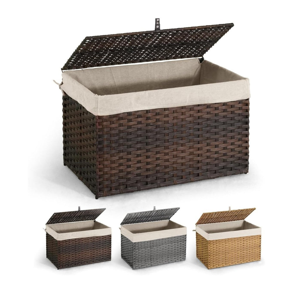 CAPHAUS Laundry Basket w/Lid, Synthetic Rattan Laundry Hamper w/Lid and Handl...
