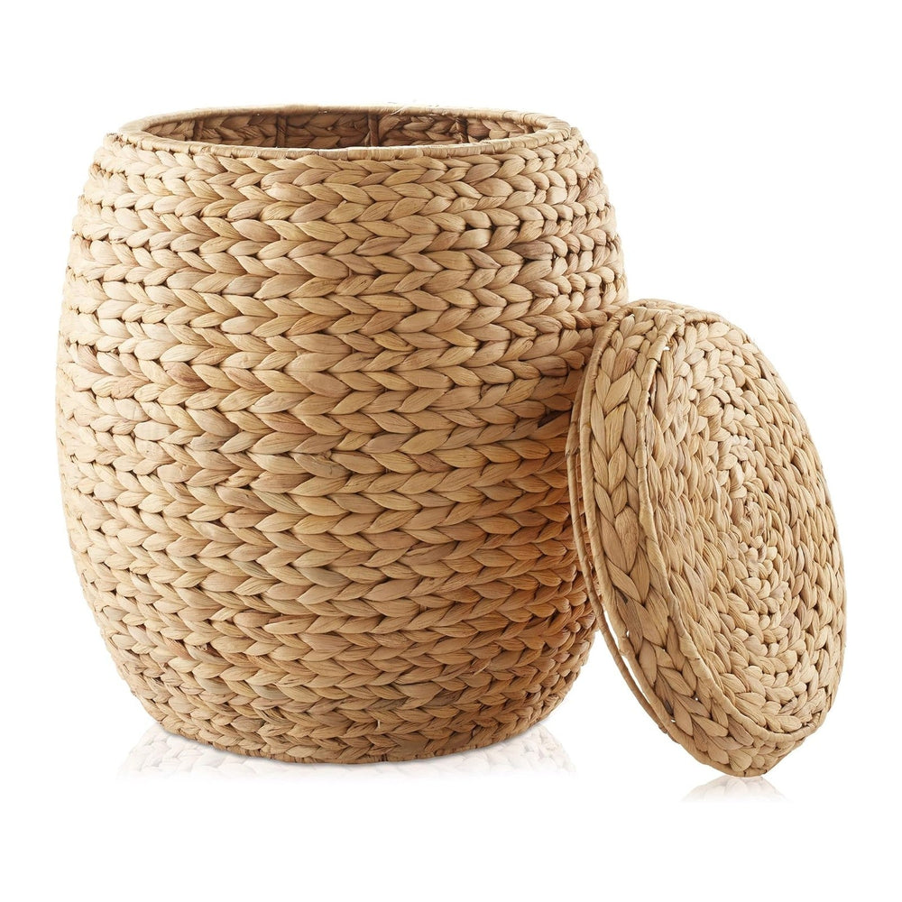 Casafield Round Storage Basket with Lid - Natural, Handwoven Water Hyacinth O...