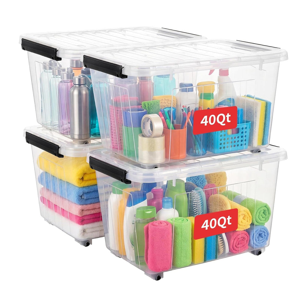 Cetomo 40Qt Plastic Storage Bin with Wheels, Stackable Storage Box with Lid, ...