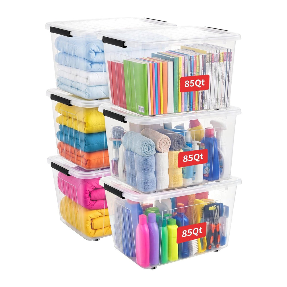 Cetomo 85Qt Plastic Storage Bin with Wheels, Stackable Storage Box with Lid, ...