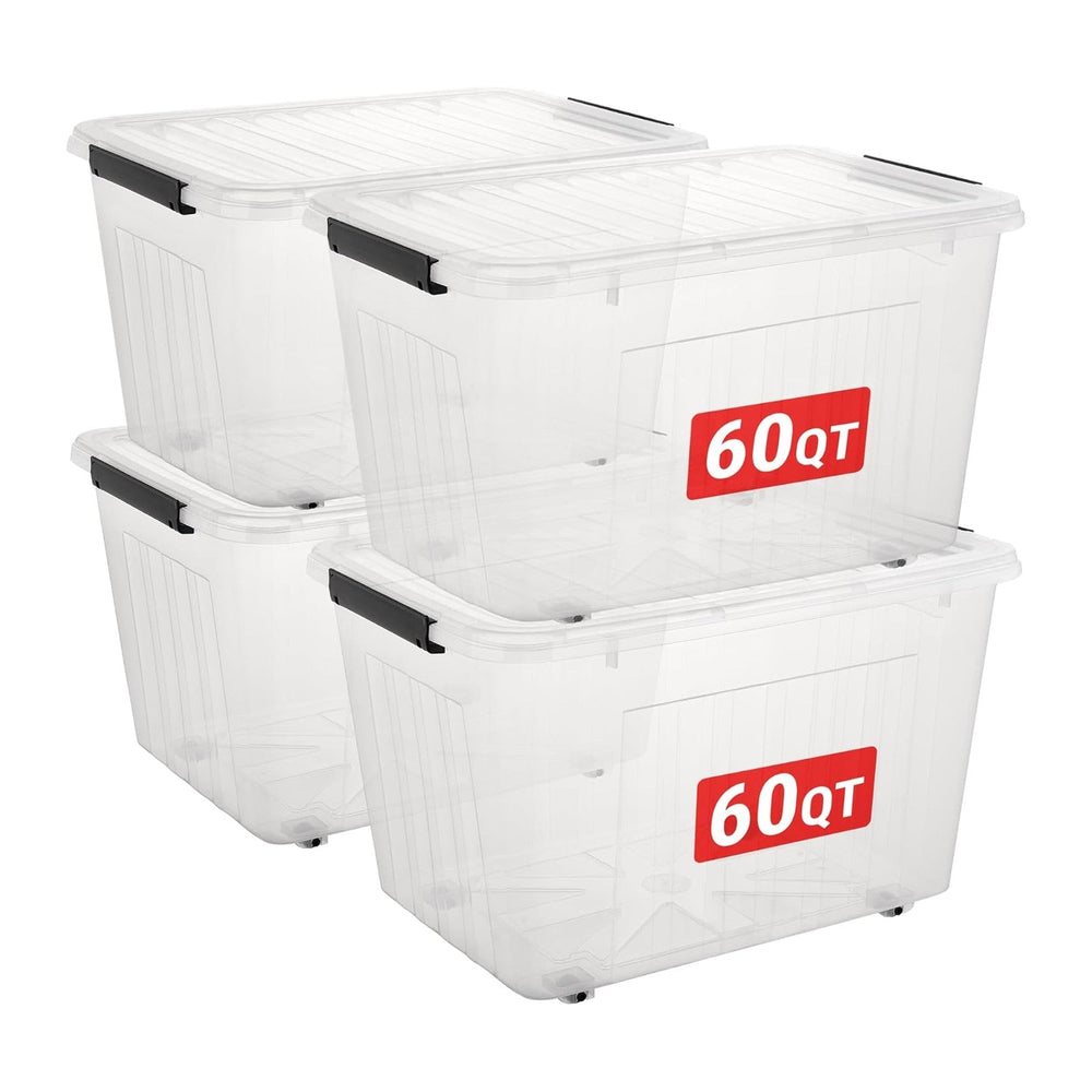 Cetomo Plastic Storage Bins, Lidded Storage Box with Wheels for Home Office D...