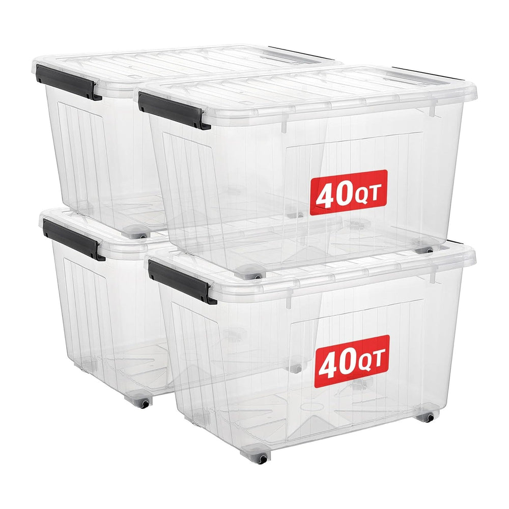 Cetomo Plastic Storage Bins, Lidded Storage Box with Wheels for Home Office D...