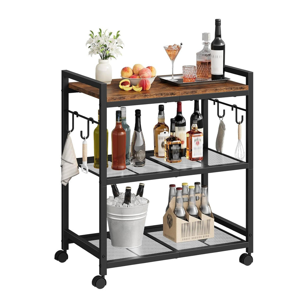 CHOEZON 3-Tier Rolling Bar Cart, Vintage Metal Kitchen Cart with Wheels, Mobi...
