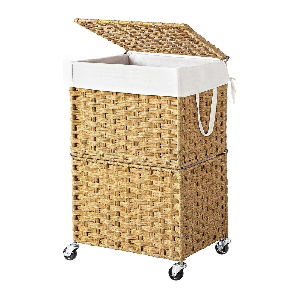 Chrislley Wicker Laundry Basket with Wheels,Rolling Laundry Hamper with Lid