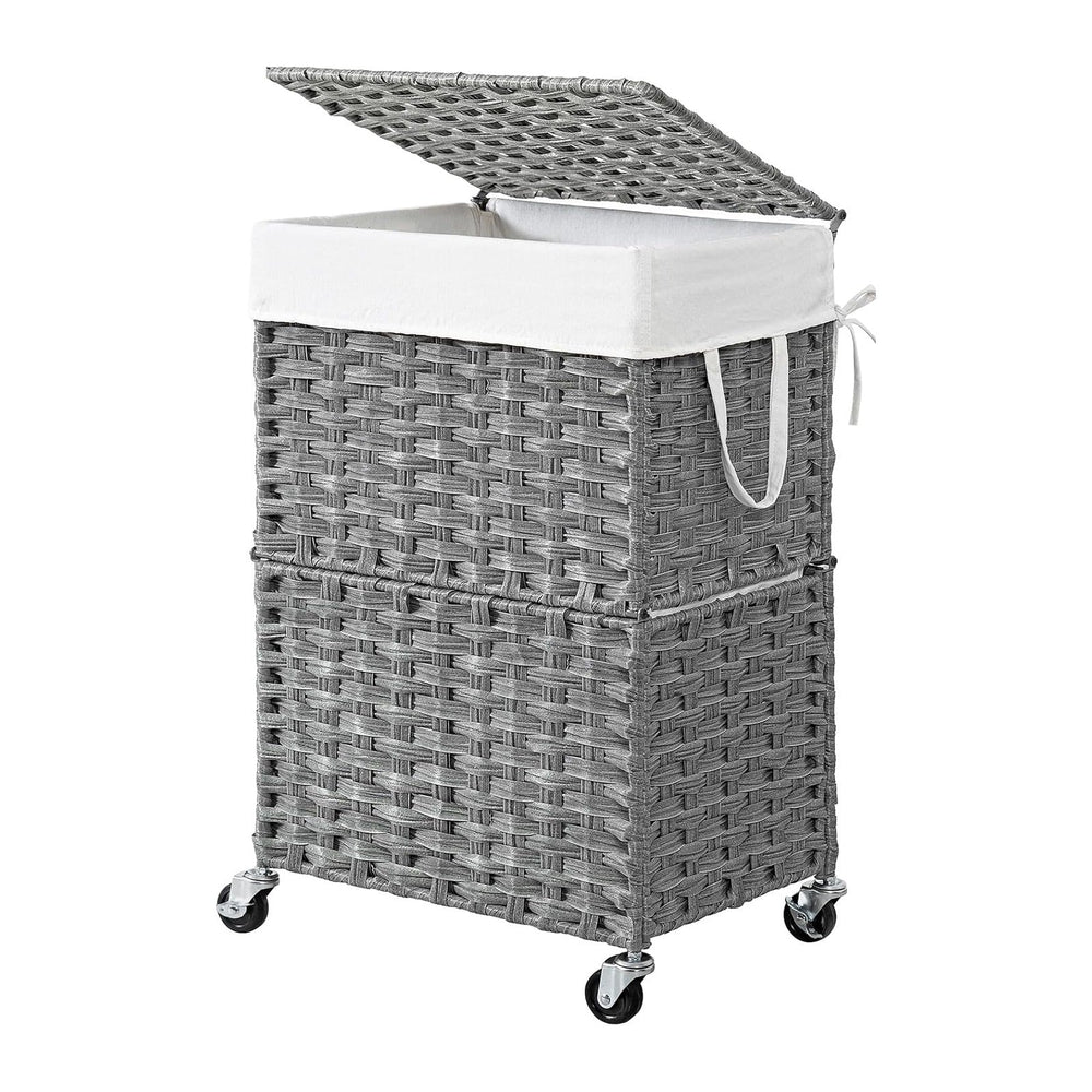 Chrislley Wicker Laundry Basket with Wheels,Rolling Laundry Hamper with Lid