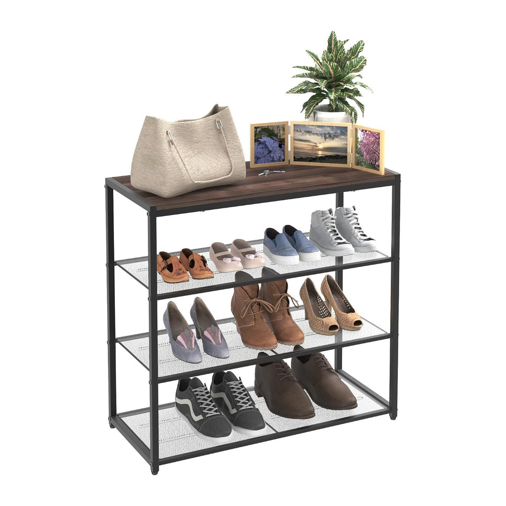 ClosetMaid 4-Tier Shoe Rack, Storage Organizer, with Wood Top Shelf, 3 Metal ...
