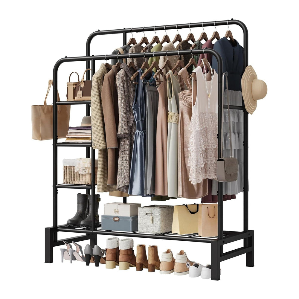 Clothes Rack for Hanging Clothes, Clothing Rack with shelves, Black
