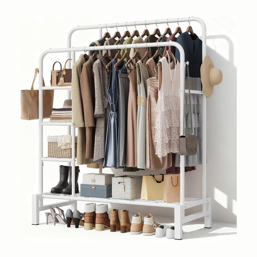 Clothes Rack for Hanging Clothes, Clothing Rack with shelves, White