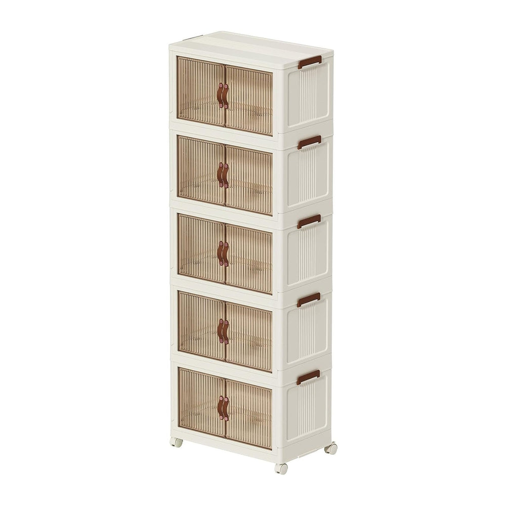 Collapsible Storage Bins with Lids - Stackable Plastic Closet Organizers for ...