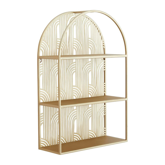 CosmoLiving by Cosmopolitan Metal Geometric Rounded 3 Level Wall Shelf with Arch Pattern, 16" x 6" x 24", Gold