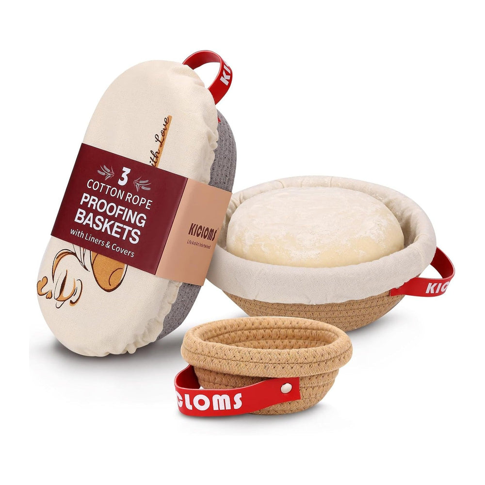 Cotton Rope Woven Bread Basket Set - Oval and Round Bread Baskets with Liners...