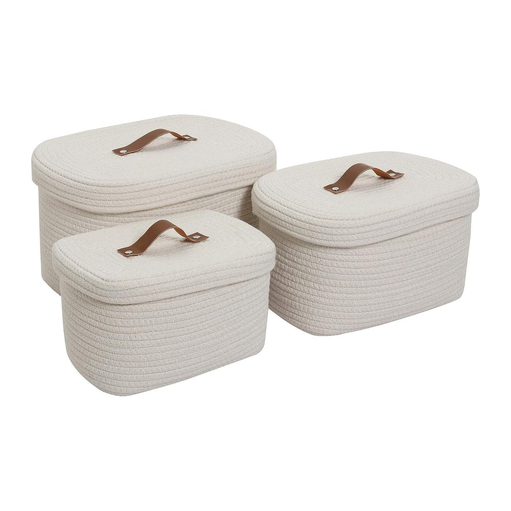 Cottonphant Set of 3 Nesting Woven Storage Baskets with Lids, Cotton Rope Dec...