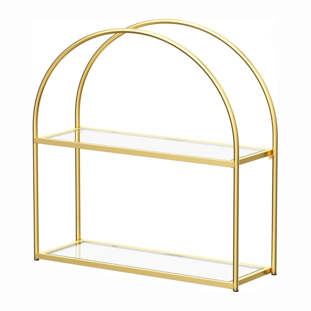 Crofy 2-Tier Arched Wall Shelf with Gold Frame & Transparent Shelves