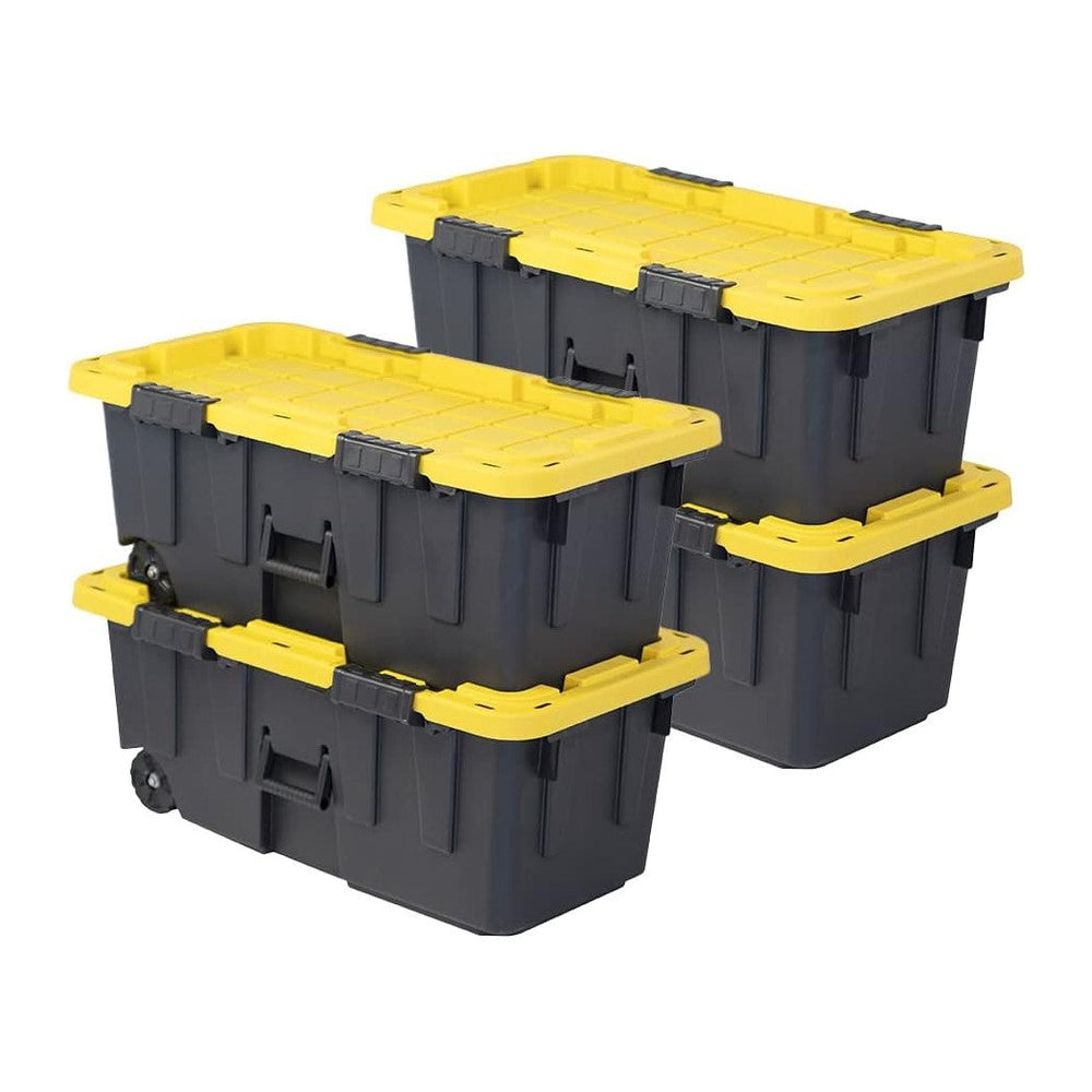 CX 20-Gallon Heavy Duty Stackable Lidded Storage Bins with Wheels, 4 Pack