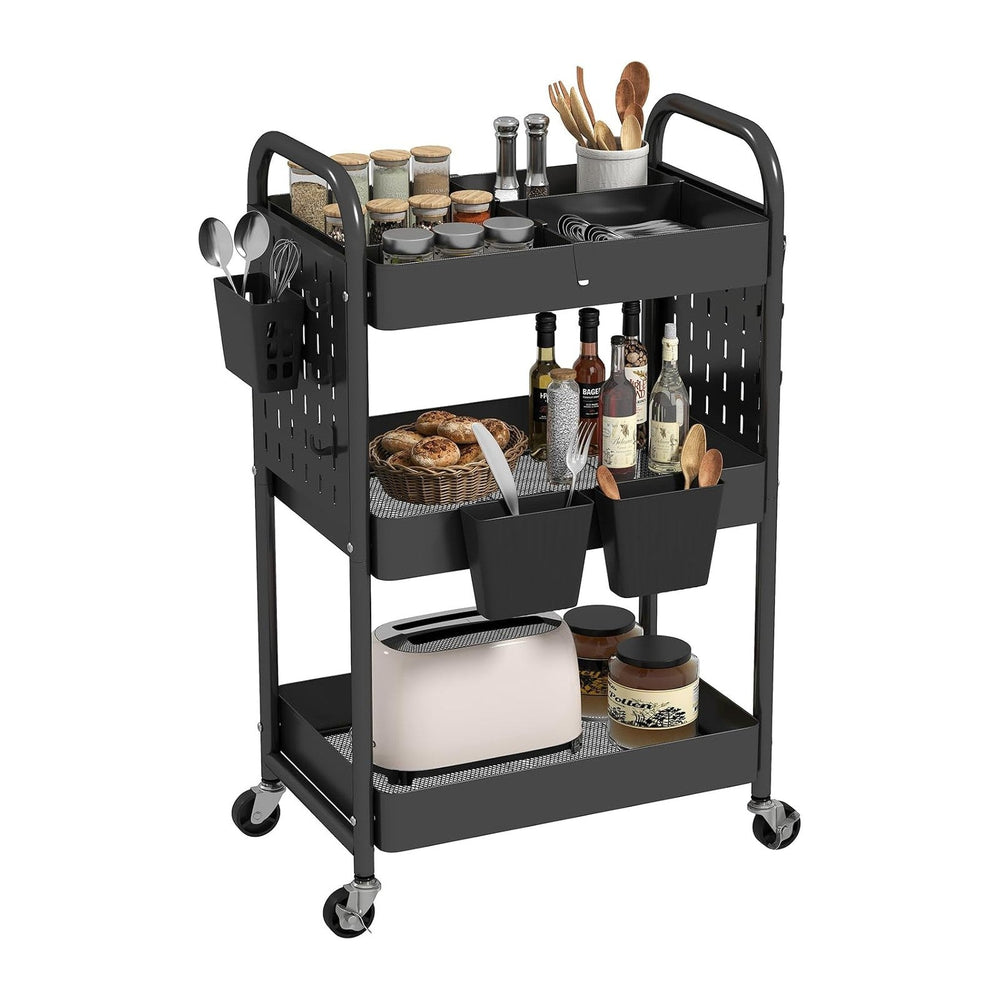 danpinera Craft Cart, Black Rolling Cart with Retractable Dividers & DIY ...