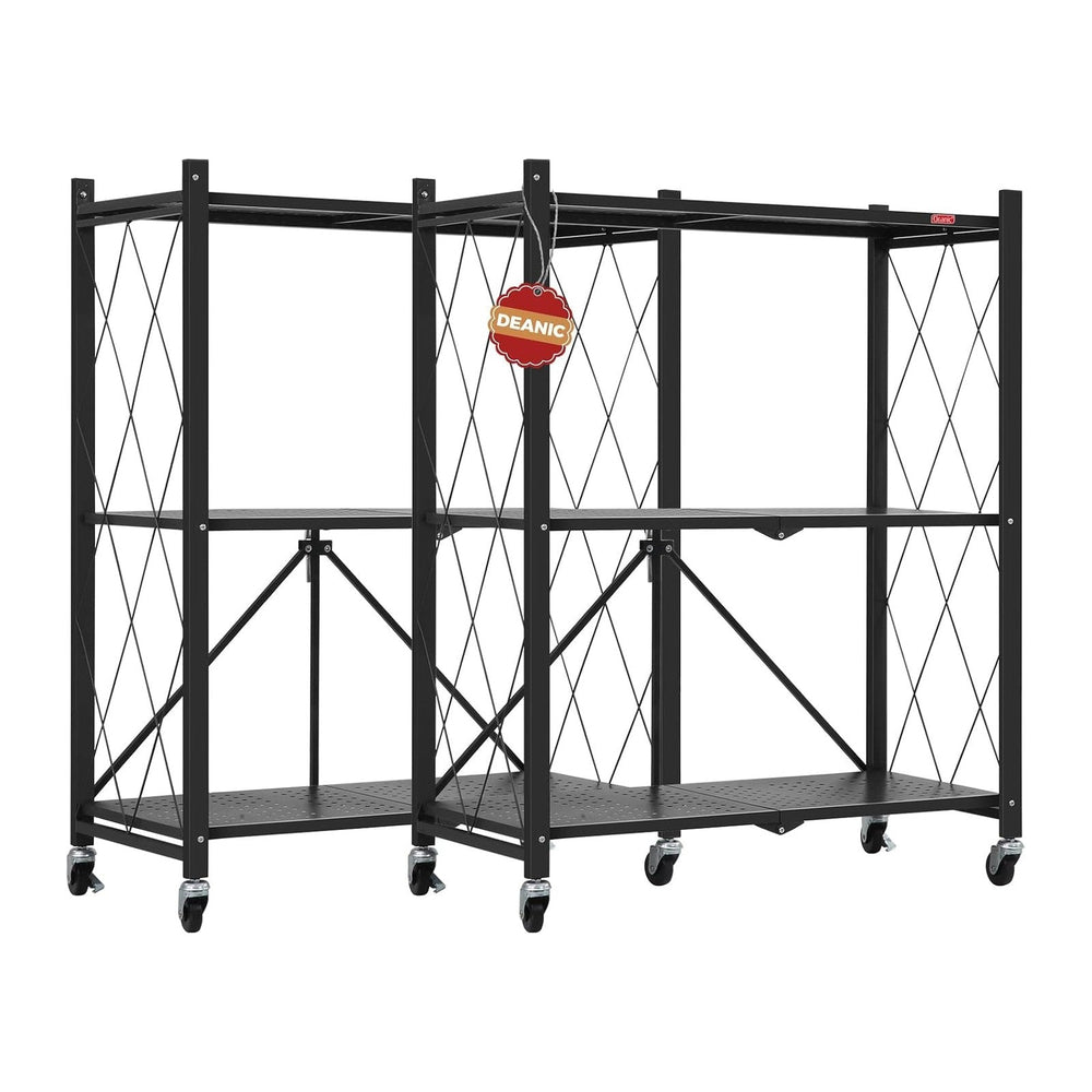 DEANIC 3 Tier Foldable Storage Shelves with Wheels, Kitchen Appliance Stand, ...