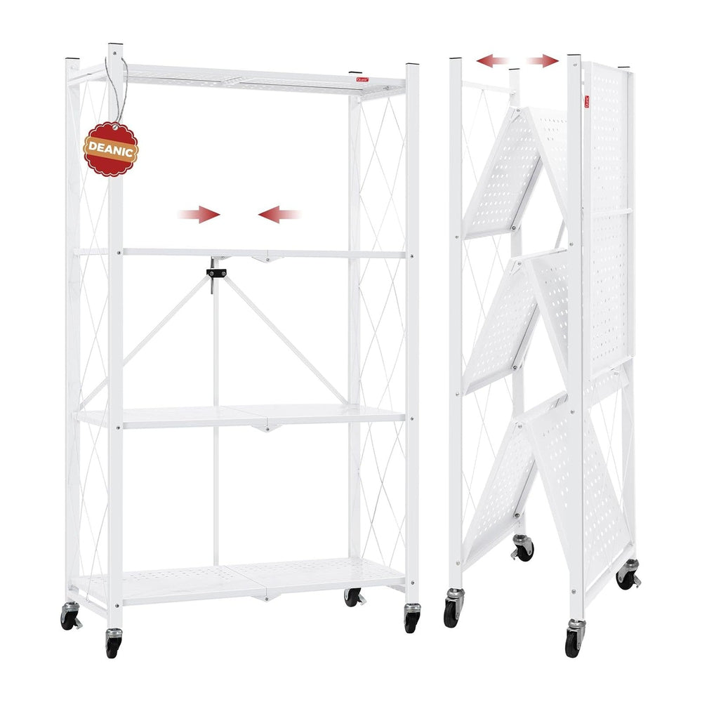 DEANIC 4 Tier Foldable Storage Shelves with Wheels, Large Capacity Shelving U...