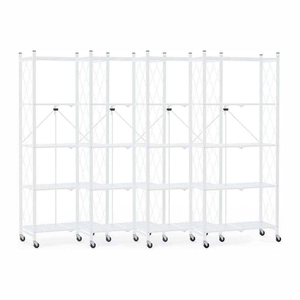DEANIC 5 Tier Foldable Storage Shelves with Wheels, Large Capacity Shelving U...