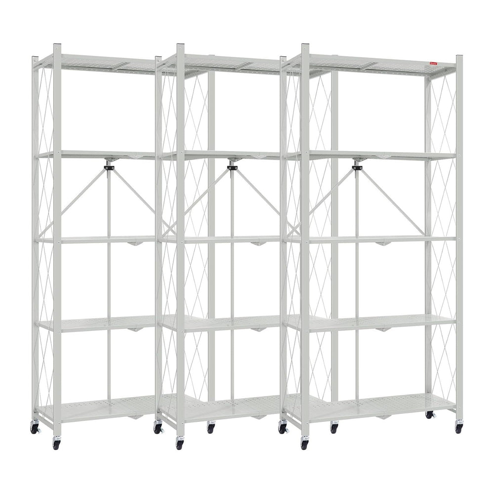 DEANIC 5 Tier Foldable Storage Shelves with Wheels, Large Capacity Shelving U...