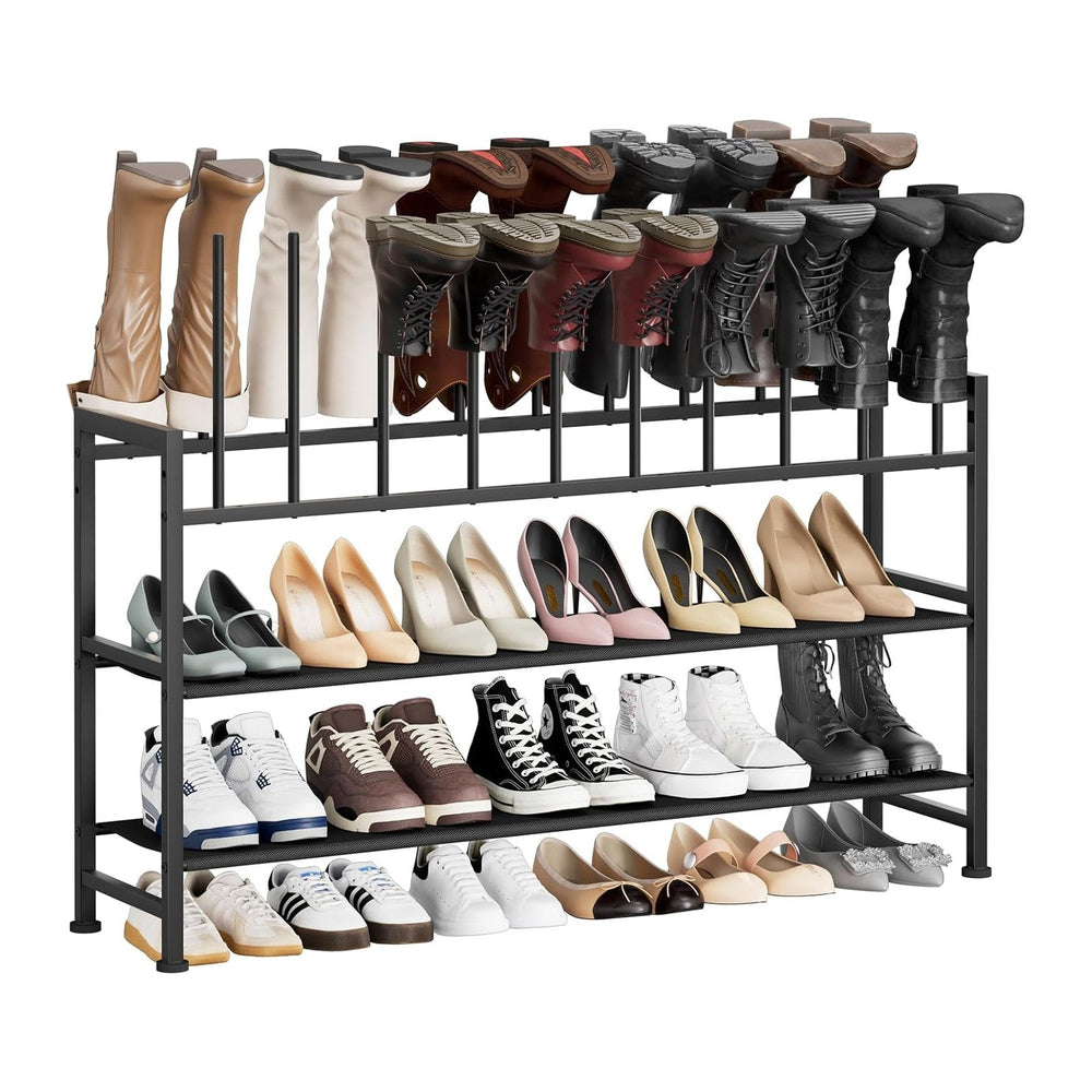 DIMJ Boot Rack 4-Tier - Black Metal Boot Storage Rack for Tall Boots Organize...