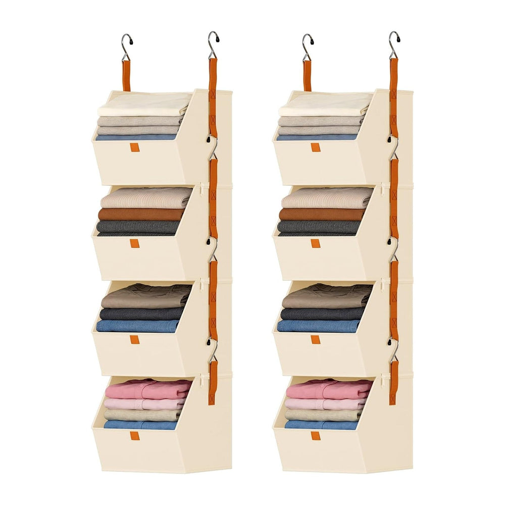 DIMJ Hanging Closet Organizer - 4 Tier Collapsible Hanging Shelves with Hooks...