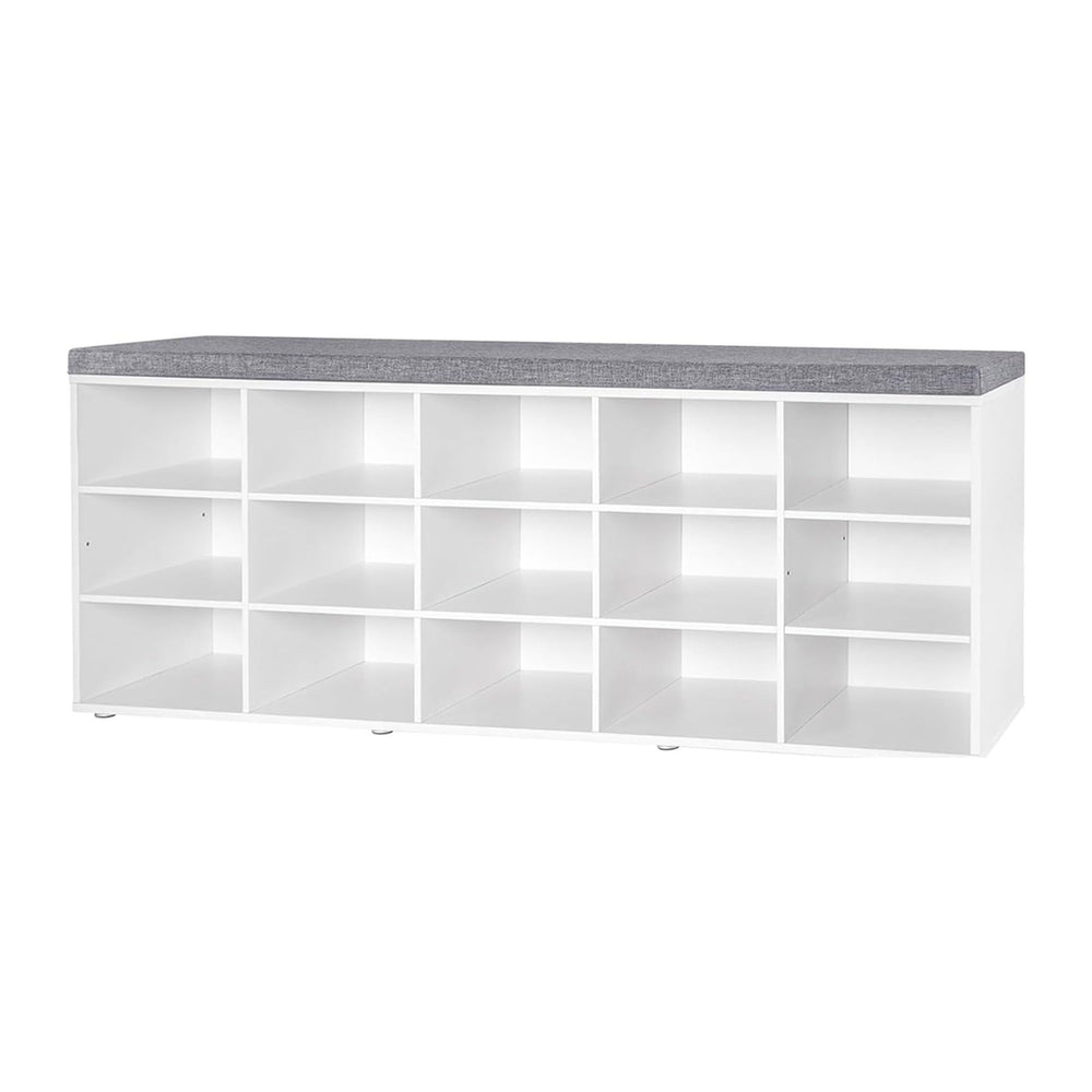 DINZI LVJ Shoe Storage Bench with Cushion, 15-Cubby Shoe Rack with Seat
