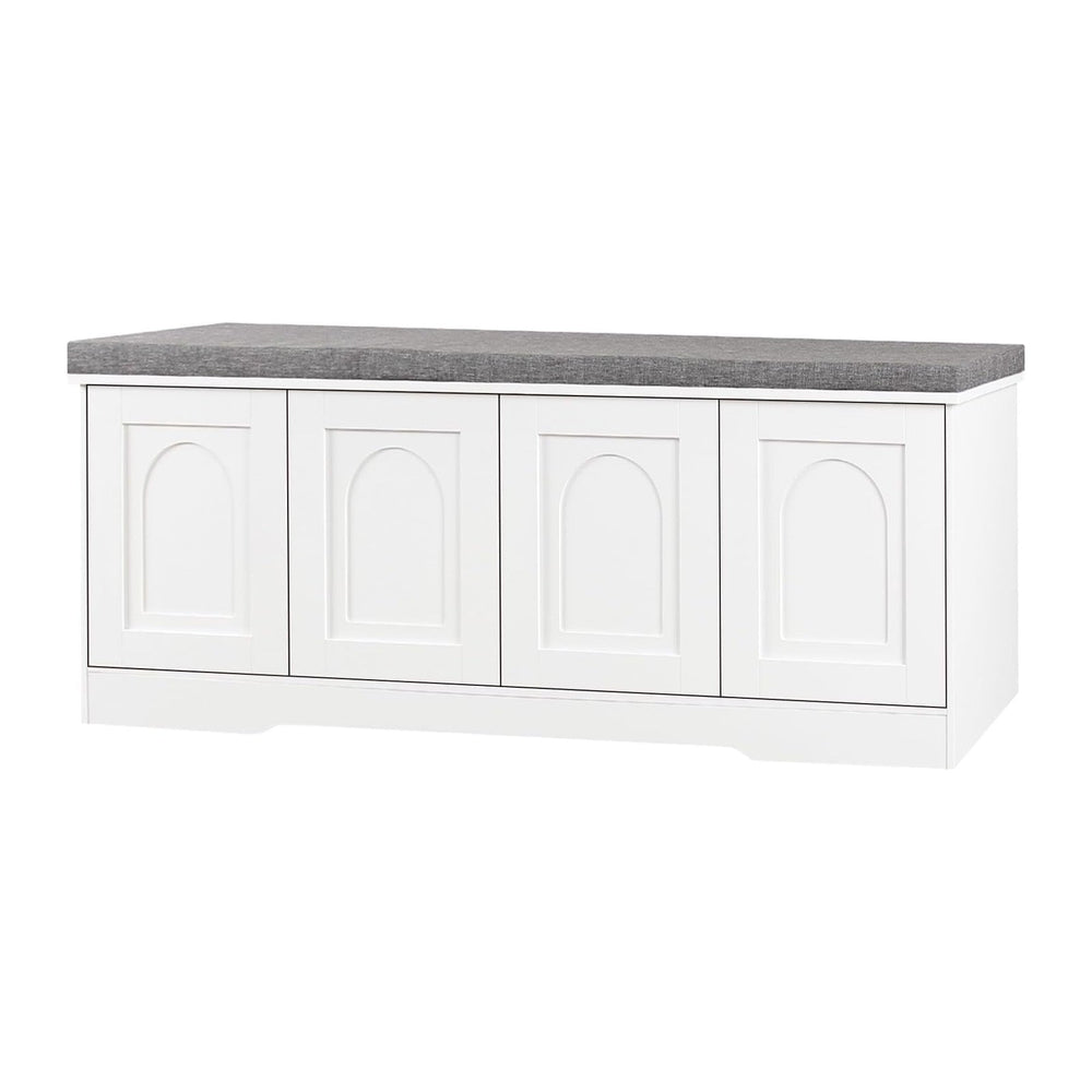 DINZI LVJ Shoe Storage Bench with Cushion, Door, White 47.2" LX17.7 H