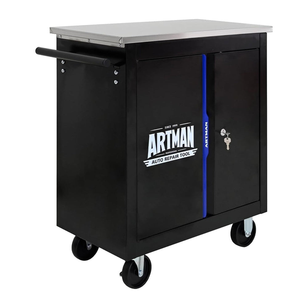 Double-Door Heavy-Duty Rolling Steel Tool Cart with Handle&Wheels, Metal ...