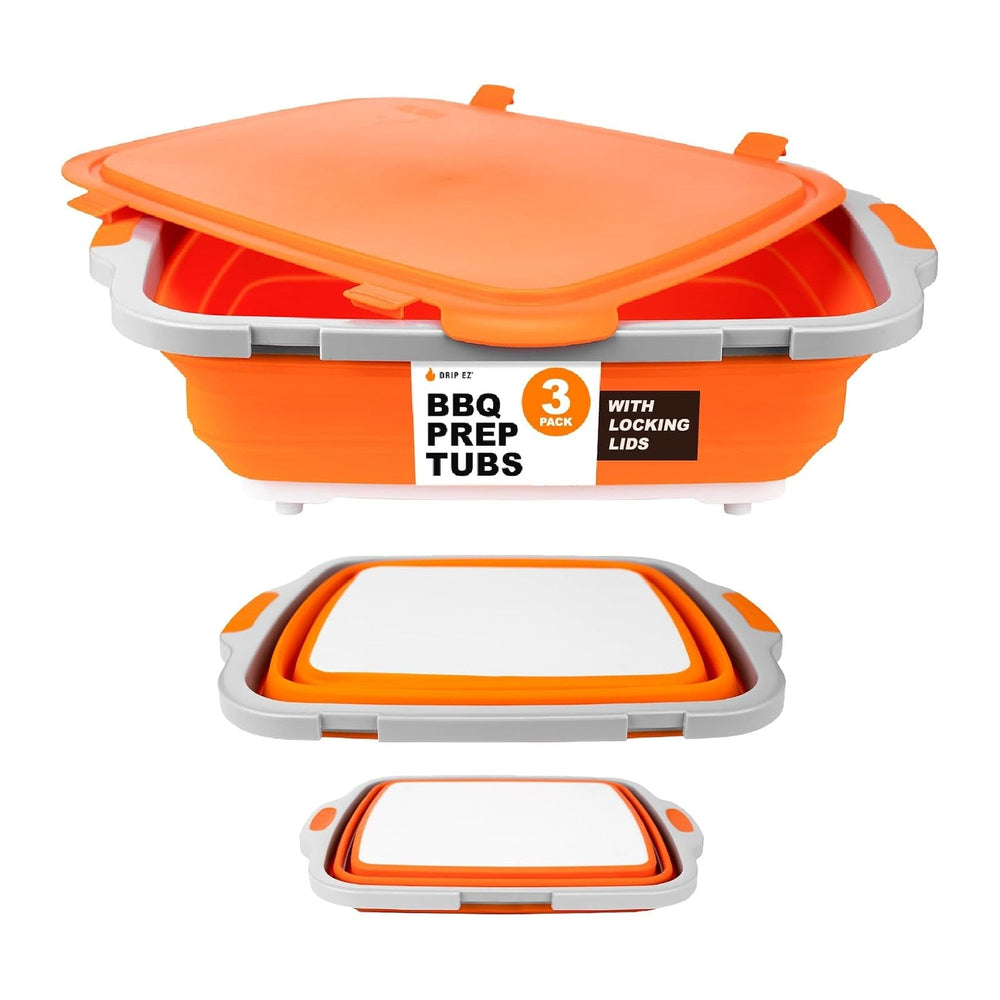 Drip EZ Collapsible BBQ Prep Tubs 3-Piece Set- For Meal Prep Marinating Food ...