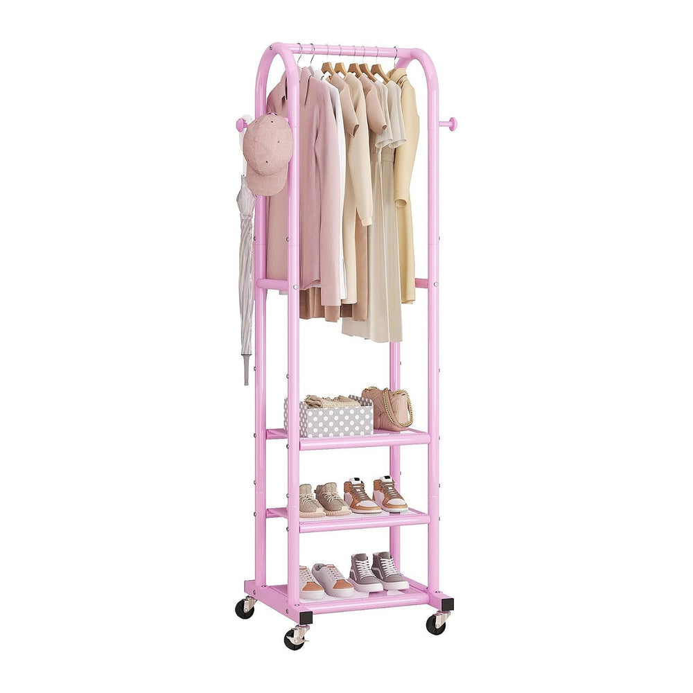 Dttwacoyh Clothing Rack with Wheels,Narrow Metal Garment Rack,Pink