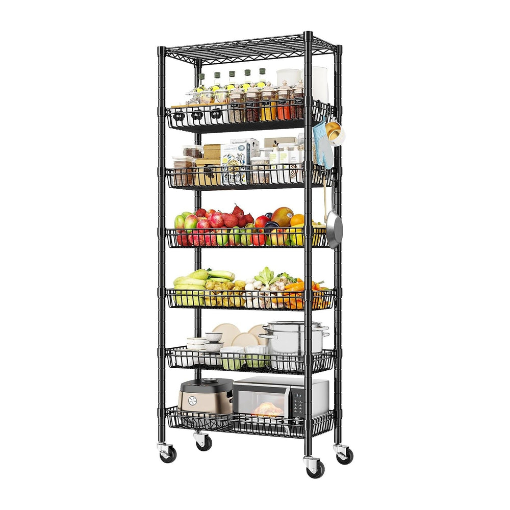 DurayLoly 7-Tier Wire Shelving Unit with Basket Shelf & Wheels