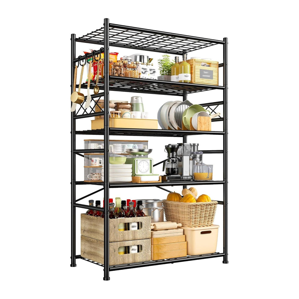 DurayLoly Heavy Duty 5-Tier 1000LBS Metal Shelving with 4 Side Hooks, Black