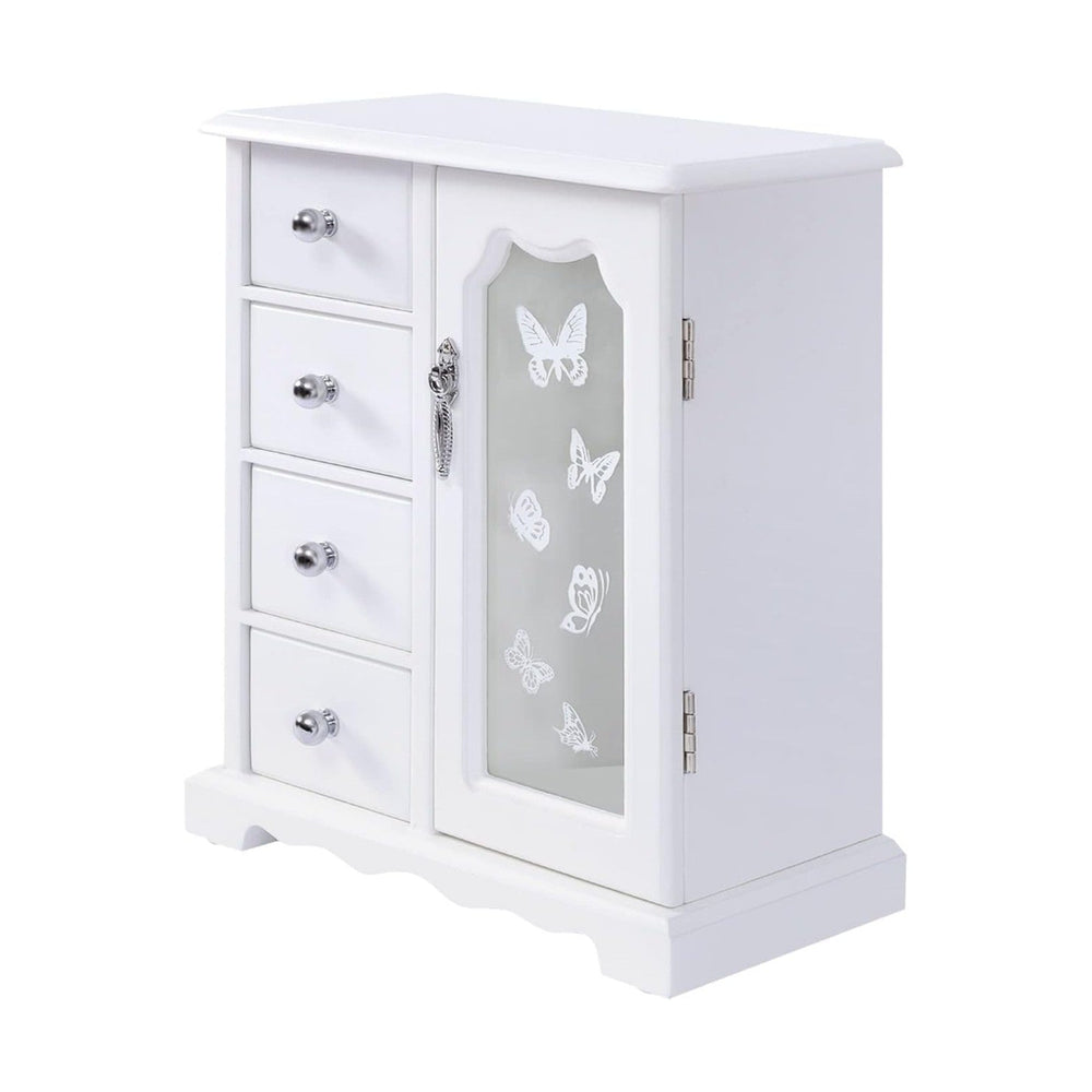 DYRABREST 4 TierJewelry Box White Wooden Jewelry Organizer Girls Women Jewelr...