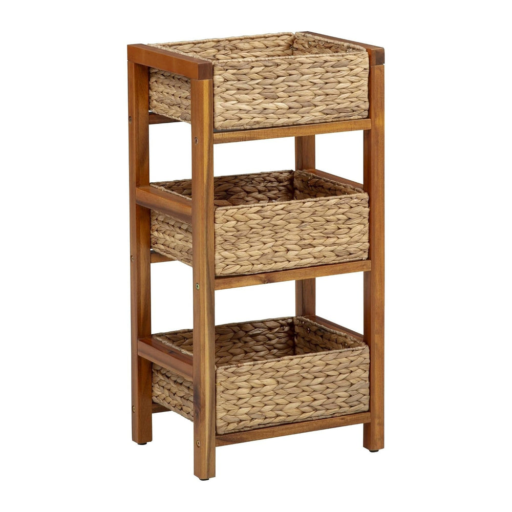 eHemco 3 Tier Hardwood Frame Grocery Storage Organizer Rack, Light Oak