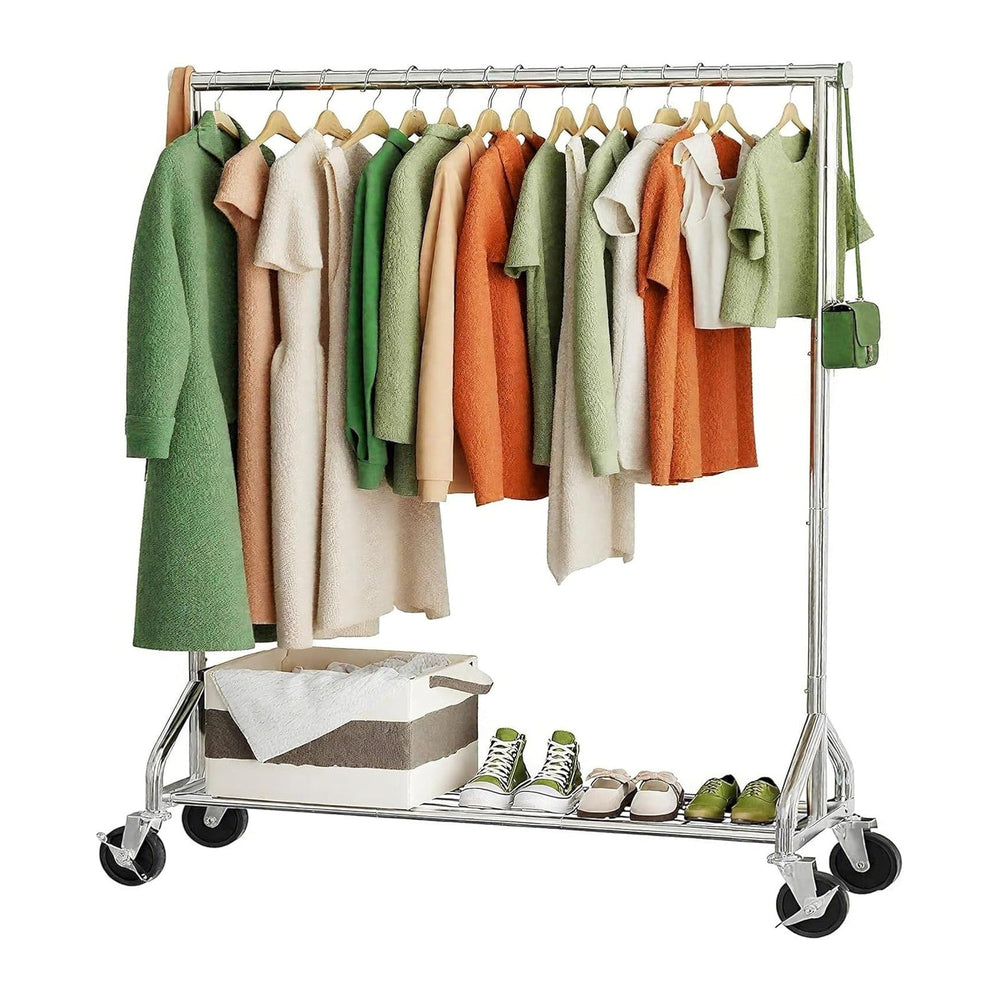 Ekisemio Heavy Duty Rolling Clothes Rack with Wheels and Shelves, 450 lbs Cap...