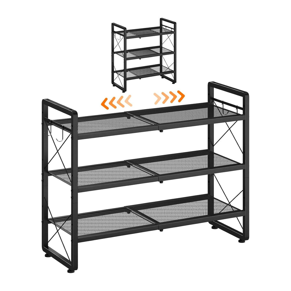 ELYKEN Expandable Shoe Rack for Closet, 3-Tier Metal Black Shoe Organizer