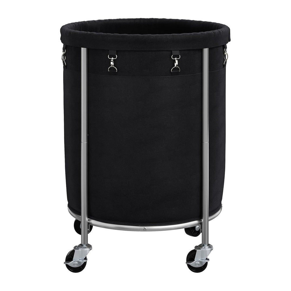 ELYKEN Laundry Basket with Wheels, Round Rolling Laundry Hamper, Black