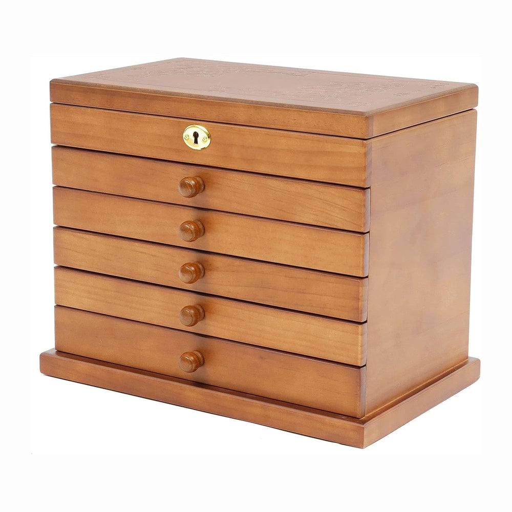 Extra Large Four-Leaf Carved 6 Layers Wooden Jewelry Box Jewelry Case Cabinet...