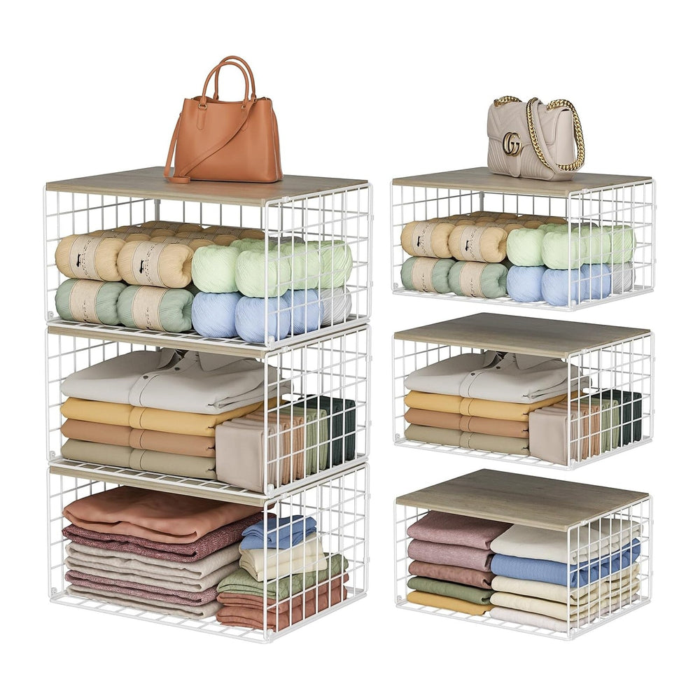Extra-Long, Low-Profile Closet Organizers and Storage with Wood Top, 3 Pack S...