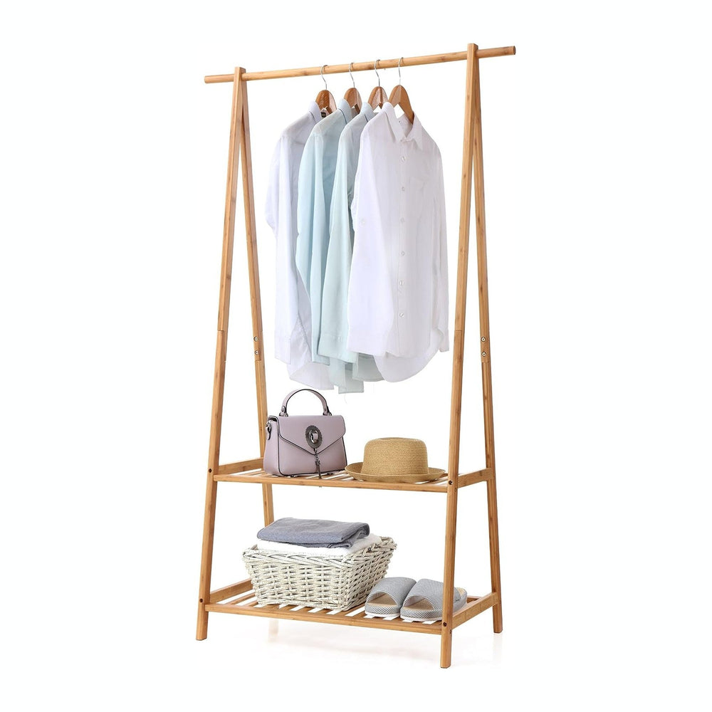Finnhomy Bamboo Clothes Rack Portable Extra Large Garment Rack 2-Tire Storage...