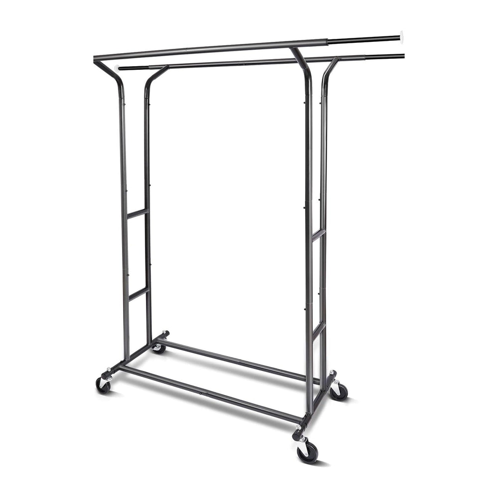 Fishat Black 60" H Heavy Duty Double Rod Rolling Clothes Garment Rack