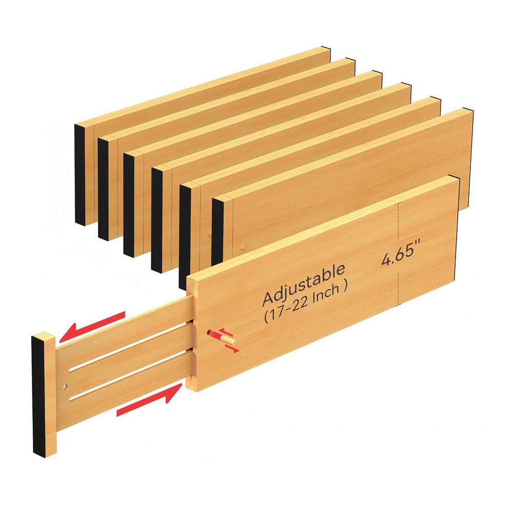 FJO 6 Pack Bamboo Drawer Dividers 4.65" High Adjustable from 17''...