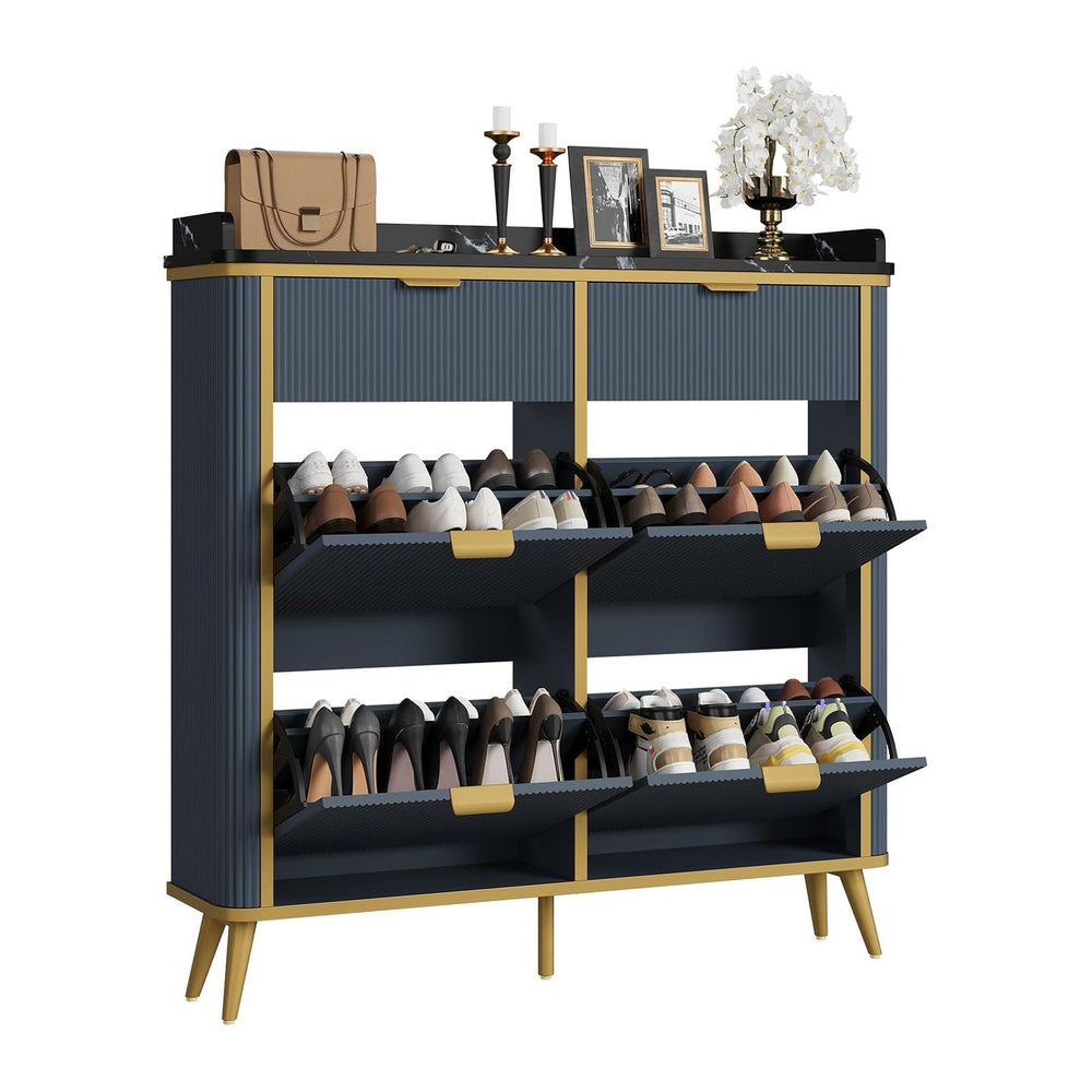Fluted Shoe Storage Cabinet with 4 Flip Drawers & 2 Drawers, Freestanding...
