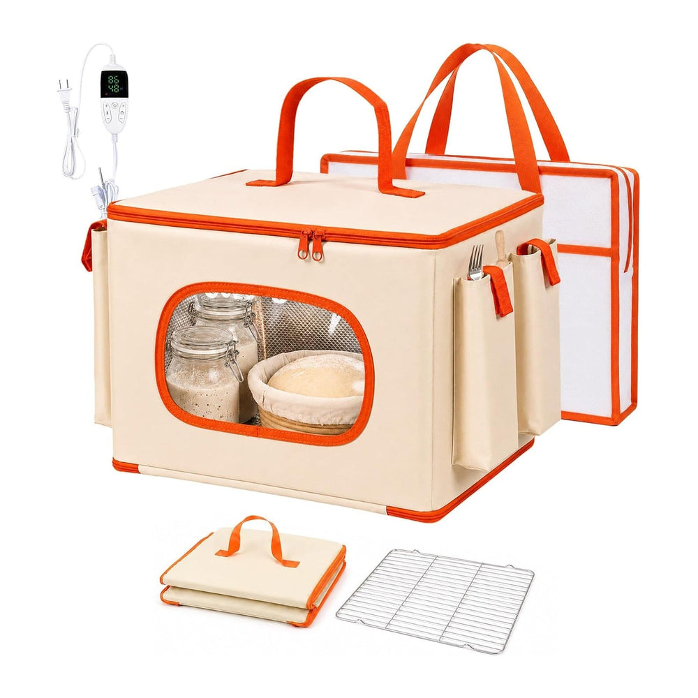 Foldable Bread Proofing Box with Temp Control, 3 Side Pockets &Front Window